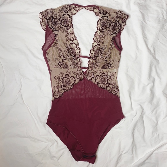 Fiorentina Tops - ❌SOLD ❌ Burgundy Floral Lingerie Bodysuit